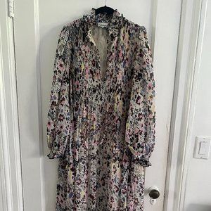 GANNI Floral print plissé georgette midi dress